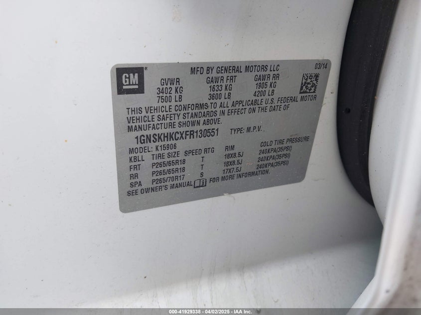 2015 CHEVROLET SUBURBAN 1500 LS - 1GNSKHKCXFR130551