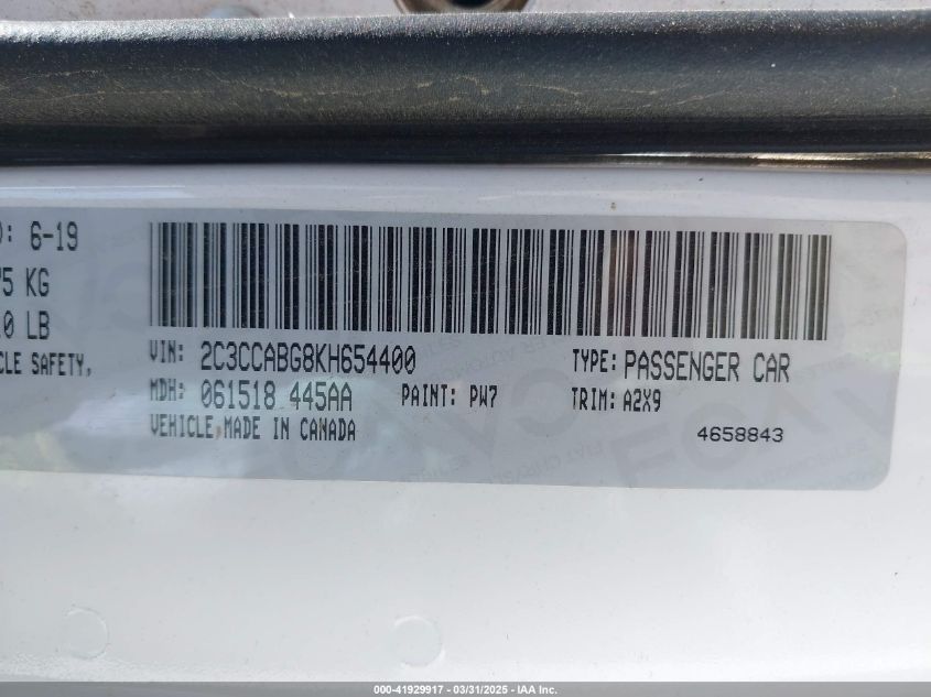 2019 Chrysler 300 300S VIN: 2C3CCABG8KH654400 Lot: 41929917