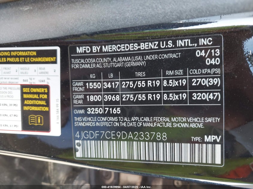 2013 MERCEDES-BENZ GL 450 4MATIC - 4JGDF7CE9DA233788