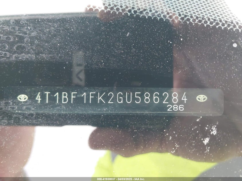 2016 TOYOTA CAMRY VIN: 4T1BF1FK2GU586284