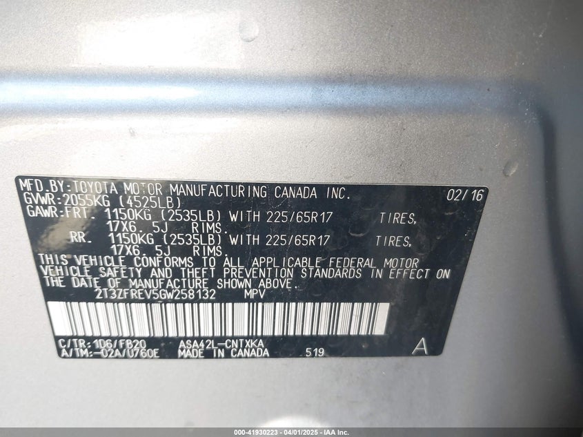 2016 TOYOTA RAV4 LE - 2T3ZFREV5GW258132