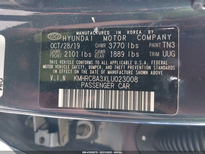 VIN KMHRC8A3XLU023008 2020 HYUNDAI VENUE DENIM