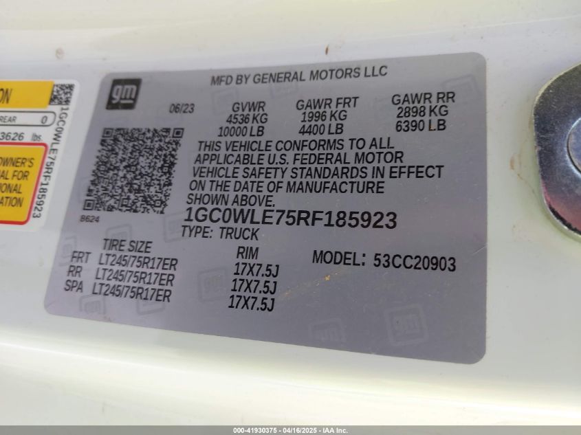 2024 Chevrolet Silverado 2500Hd 2Wd Long Bed Work Truck VIN: 1GC0WLE75RF185923 Lot: 41930375