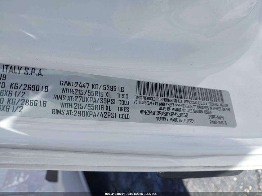 2019 RAM PROMASTER CITY TRADESMAN - ZFBHRFAB8K6M89858