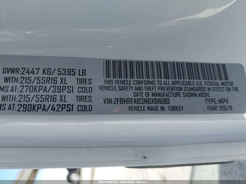 2022 RAM PROMASTER CITY VIN: ZFBHRFAB3N6X61690