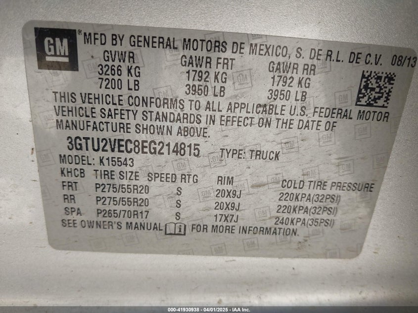 2014 GMC SIERRA 1500 SLT - 3GTU2VEC8EG214815