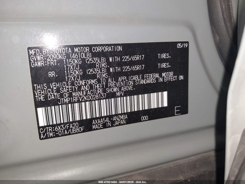 2019 TOYOTA RAV4 XLE - JTMP1RFV2KD028137