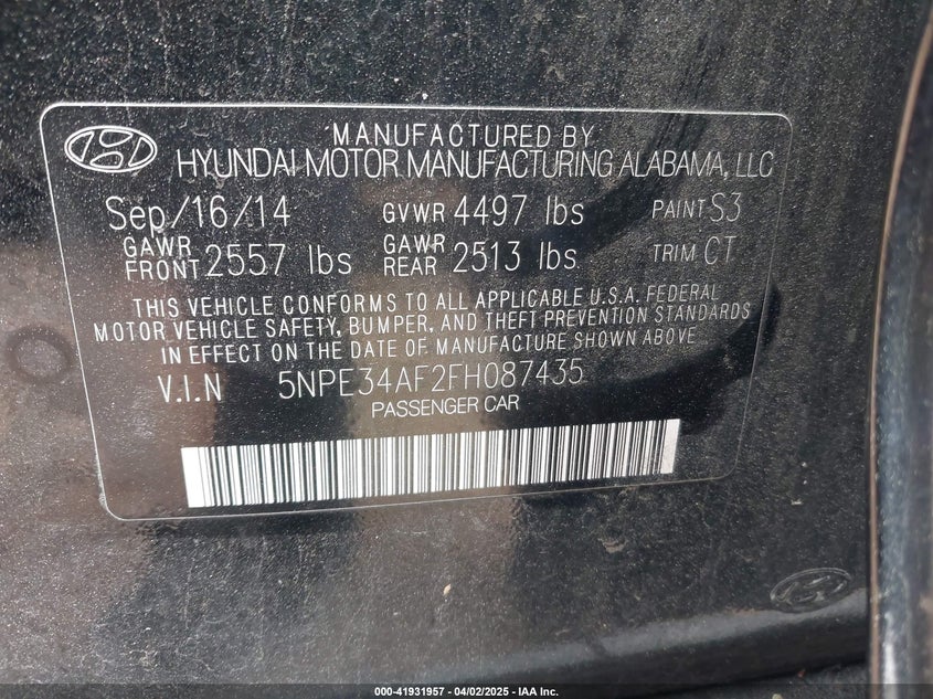 2015 HYUNDAI SONATA SPORT - 5NPE34AF2FH087435