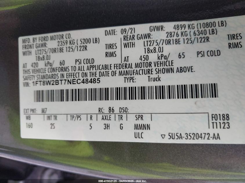 2022 Ford F-250 - 1FT8W2BT7NEC48485