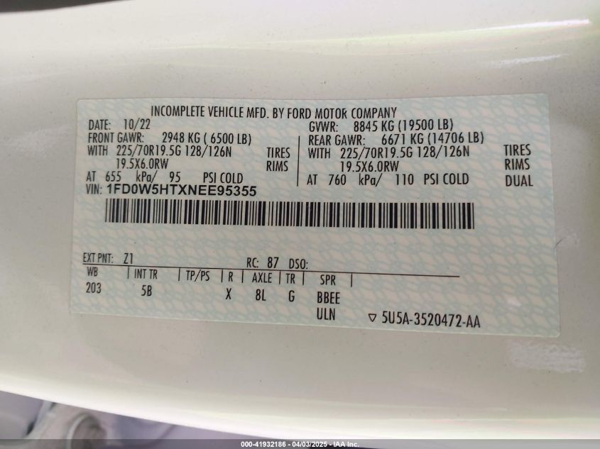 2022 Ford F-550 Chassis - 1FD0W5HTXNEE95355