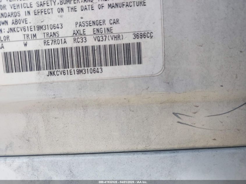 2009 Infiniti G37 Journey VIN: JNKCV61E19M310643 Lot: 41932328