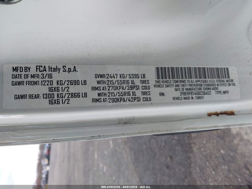 2016 RAM PROMASTER CITY TRADESMAN SLT - ZFBERFBT4G6C56452