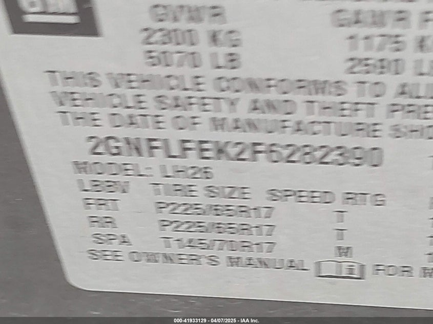 2015 CHEVROLET EQUINOX VIN: 2GNFLFEK2F6282390