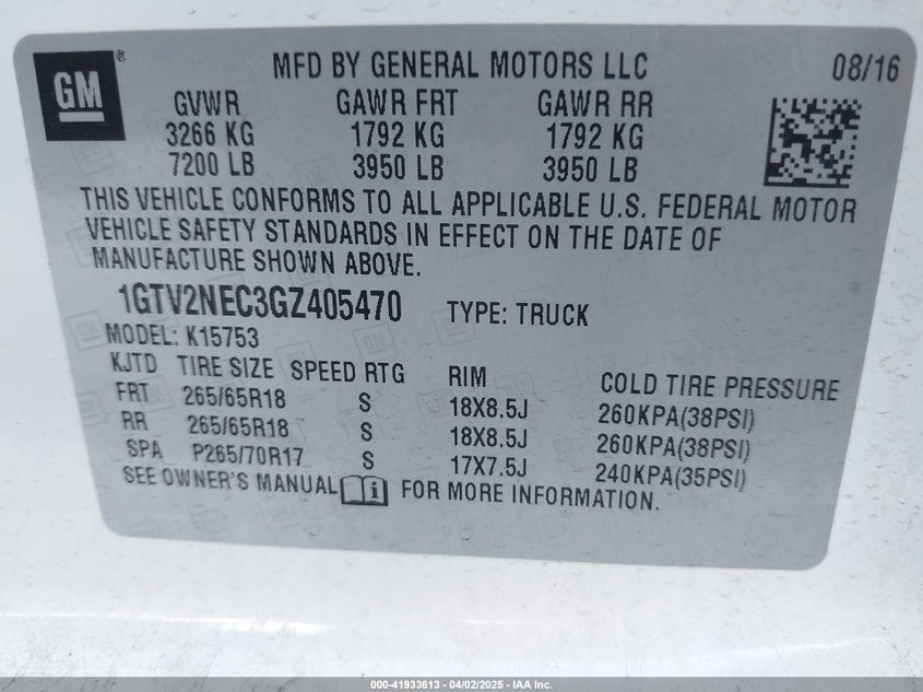 2016 GMC SIERRA 1500 SLT - 1GTV2NEC3GZ405470