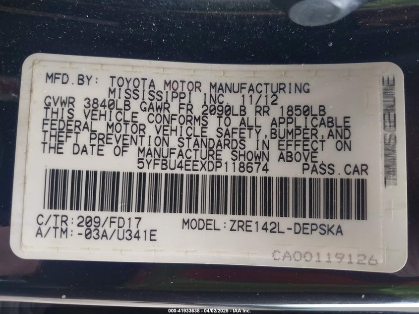 2013 TOYOTA COROLLA S - 5YFBU4EEXDP118674