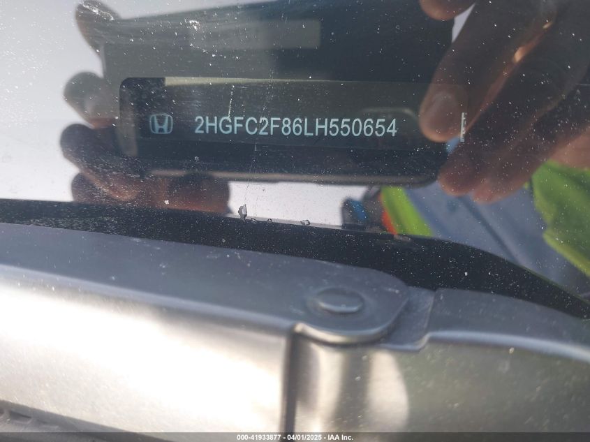 2020 Honda Civic Sport VIN: 2HGFC2F86LH550654 Lot: 41933877