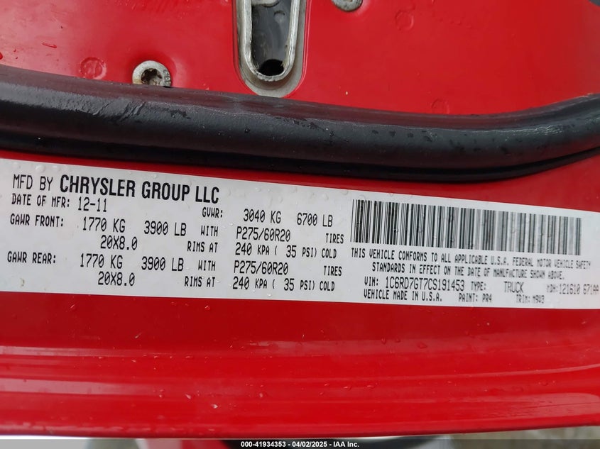 2012 RAM 1500 VIN: 1C6RD7GT7CS191453