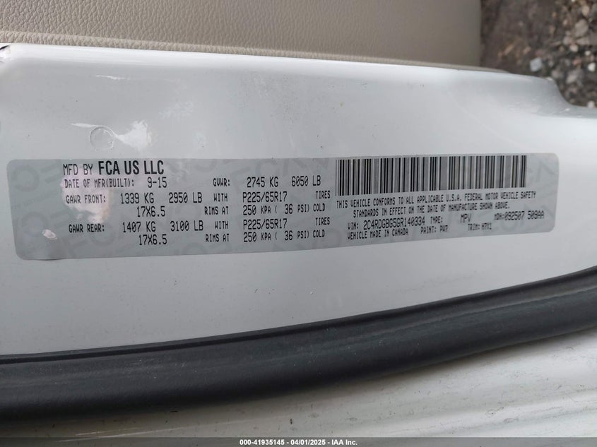 2016 DODGE GRAND CARAVAN SE - 2C4RDGBG5GR140334