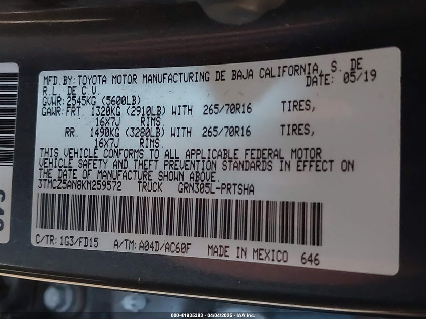 2019 TOYOTA TACOMA TRD OFF ROAD - 3TMCZ5AN8KM259572