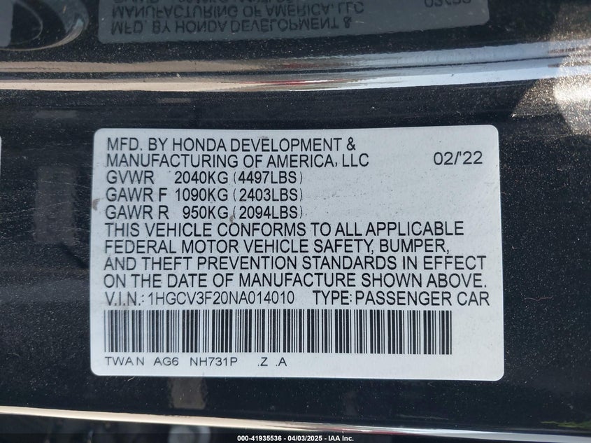 2022 HONDA ACCORD HYBRID SPORT - 1HGCV3F20NA014010