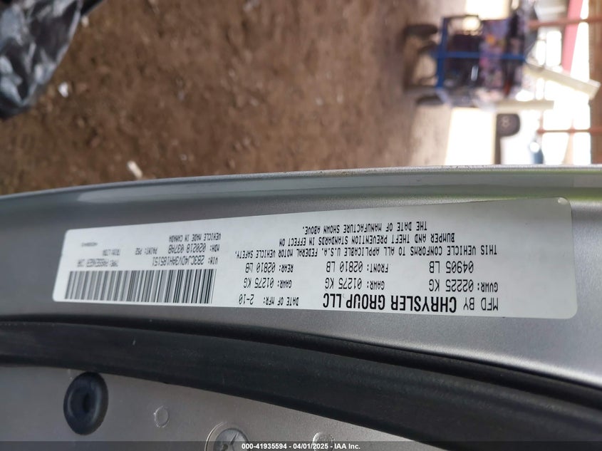 2010 DODGE CHALLENGER VIN: 2B3CJ4DV3AH185151