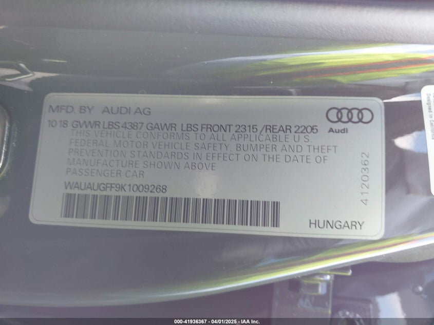 2019 AUDI A3 40 PREMIUM - WAUAUGFF9K1009268