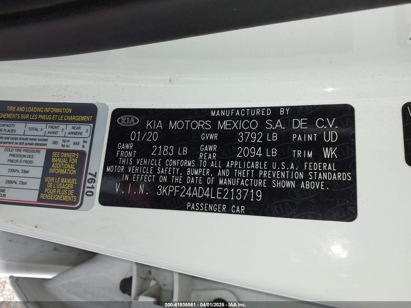 2020 KIA FORTE LXS - 3KPF24AD4LE213719