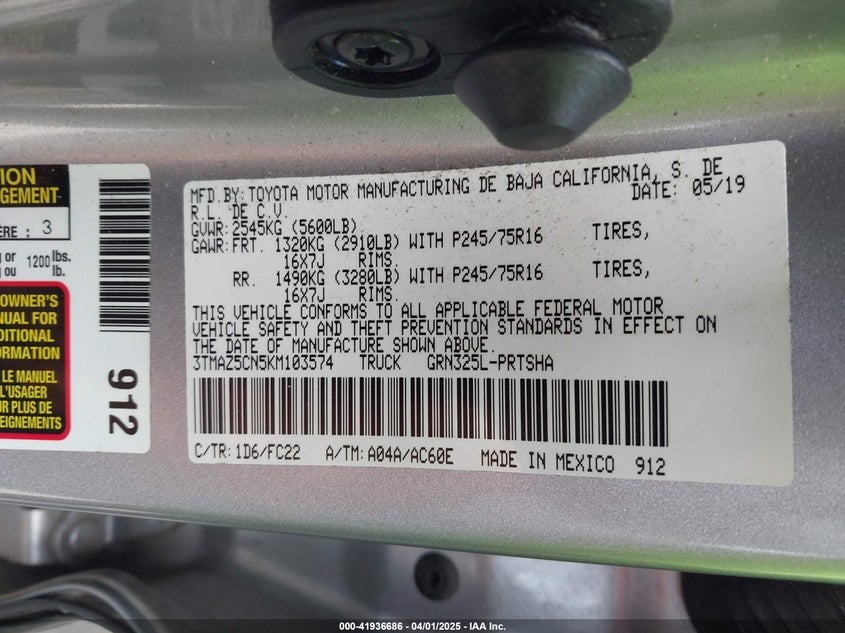 2019 TOYOTA TACOMA SR5 V6 - 3TMAZ5CN5KM103574