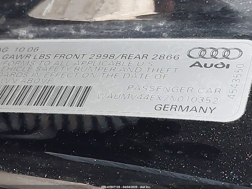2007 Audi A8 L 4.2 VIN: WAUMV44EX7N010352 Lot: 41937139