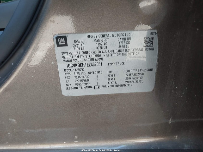 2014 CHEVROLET SILVERADO 1500 LT - 1GCVKREH1EZ402051