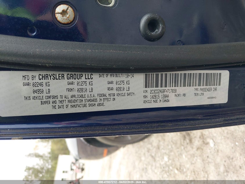 2015 DODGE CHALLENGER VIN: 2C3CDZAG8FH717658