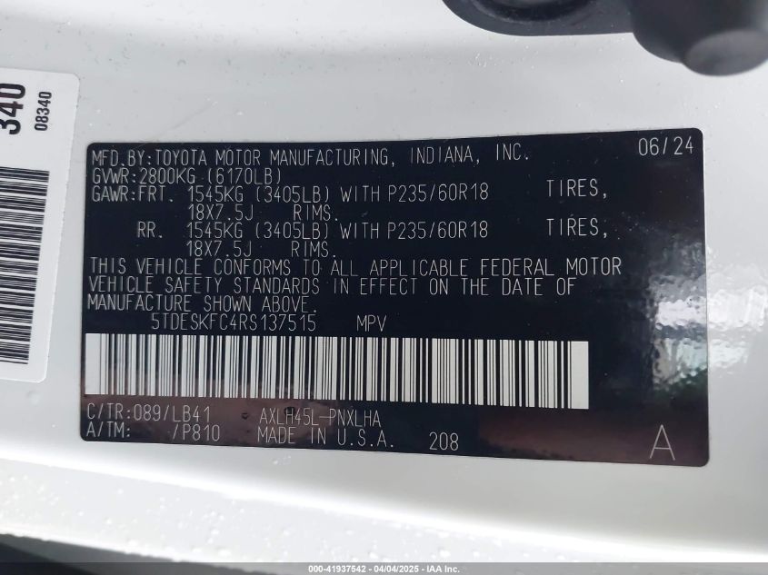 2024 Toyota Sienna - 5TDESKFC4RS137515