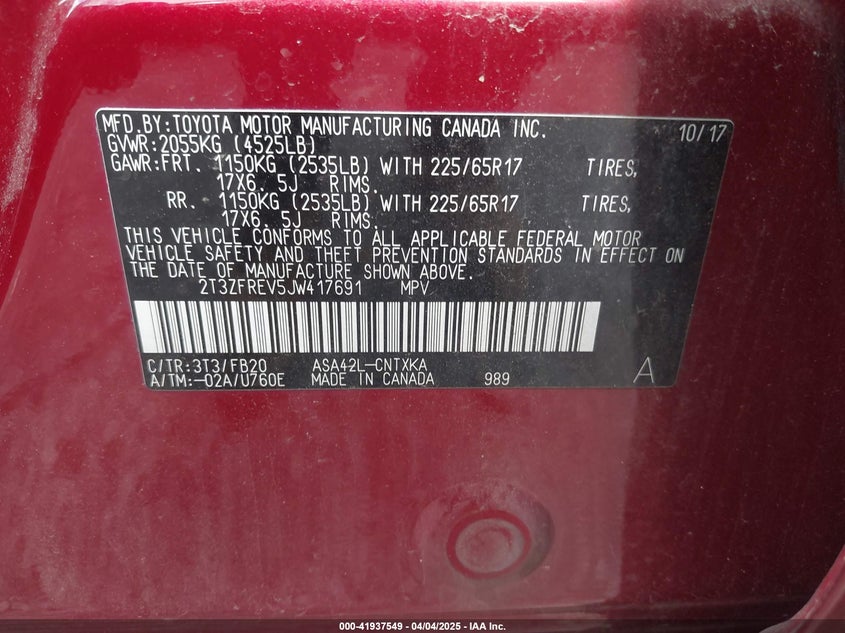 2018 TOYOTA RAV4 LE - 2T3ZFREV5JW417691