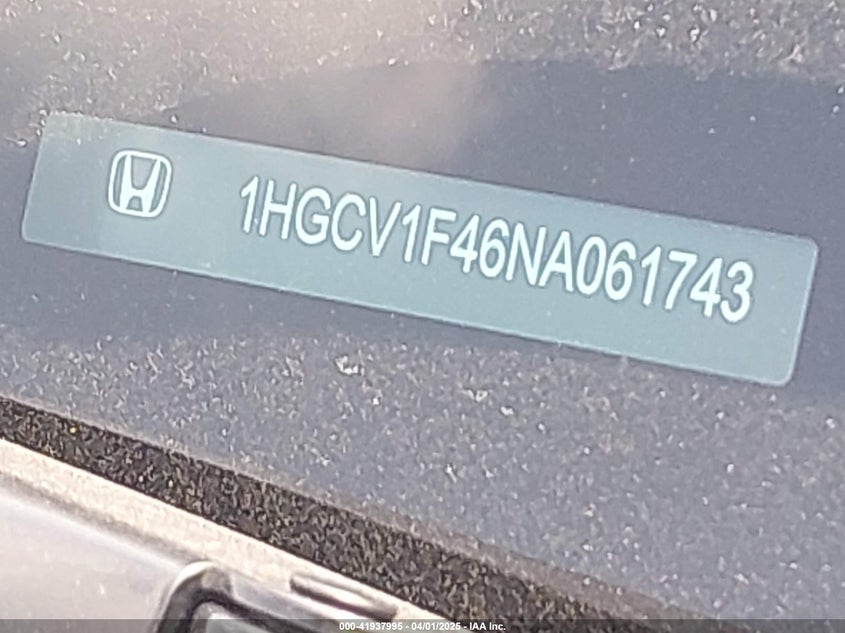2022 HONDA ACCORD VIN: 1HGCV1F46NA061743