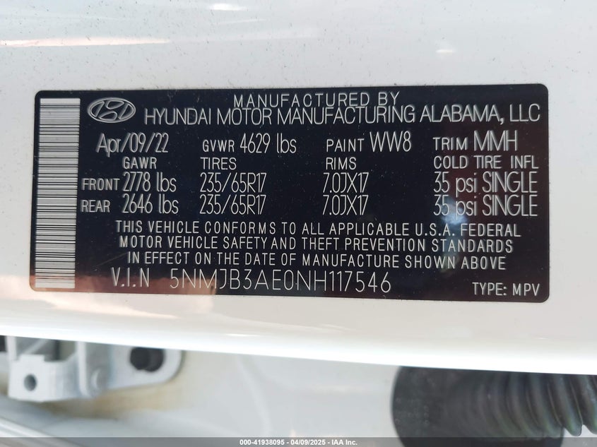 VIN 5NMJB3AE0NH117546 2022 HYUNDAI TUCSON SEL