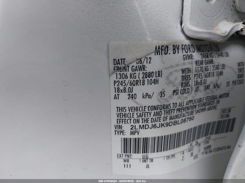 2013 LINCOLN MKX - 2LMDJ6JK9DBL08760