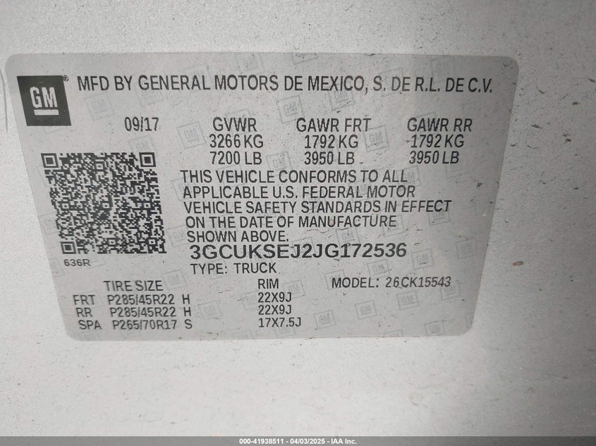 2018 CHEVROLET SILVERADO VIN: 3GCUKSEJ2JG172536