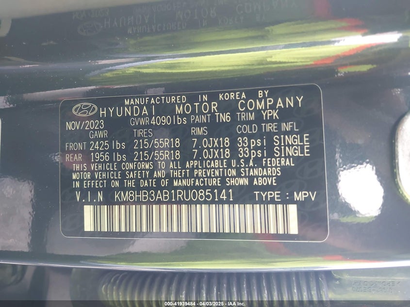 2024 HYUNDAI KONA VIN: KM8HB3AB1RU085141