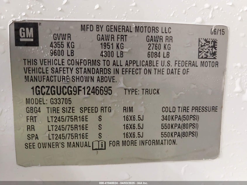 2015 CHEVROLET EXPRESS 3500 WORK VAN - 1GCZGUCG9F1246695