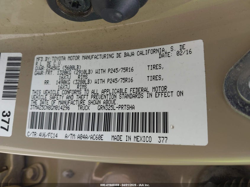 2016 TOYOTA TACOMA SR5 V6 - 3TMAZ5CN8GM014296