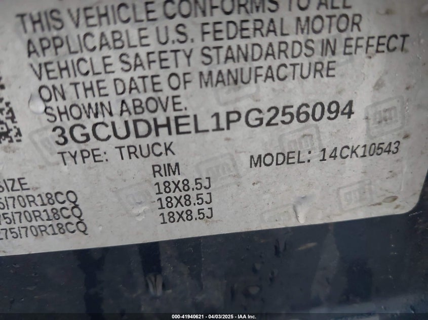 2023 CHEVROLET SILVERADO 1500 VIN: 3GCUDHEL1PG256094