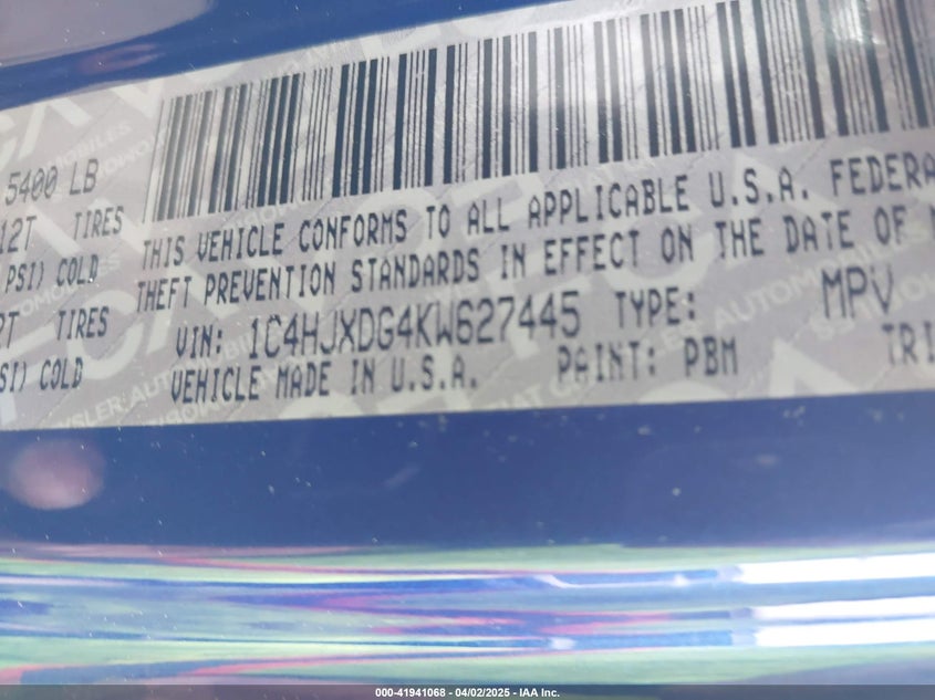 2019 JEEP WRANGLER UNLIMITED SPORT - 1C4HJXDG4KW627445