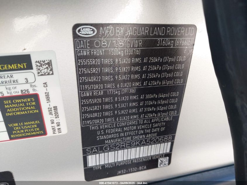 2019 Land Rover Range Rover - SALGS2RE9KA520688