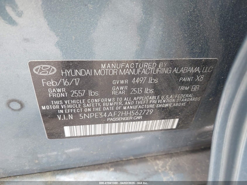 2017 HYUNDAI SONATA SPORT - 5NPE34AF2HH562729