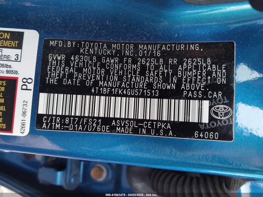 2016 TOYOTA CAMRY SE - 4T1BF1FK4GU571513