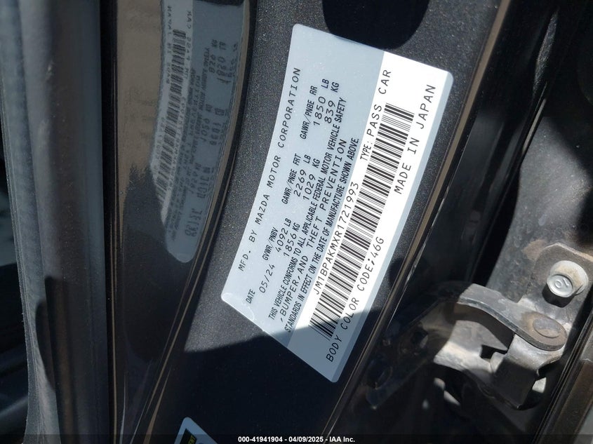 VIN JM1BPAKMXR1721993 2024 MAZDA MAZDA3 2.5 S SELECT SPORT