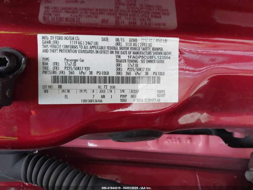 2015 Ford C-Max Energi Sel VIN: 1FADP5CU8FL123504 Lot: 41944219