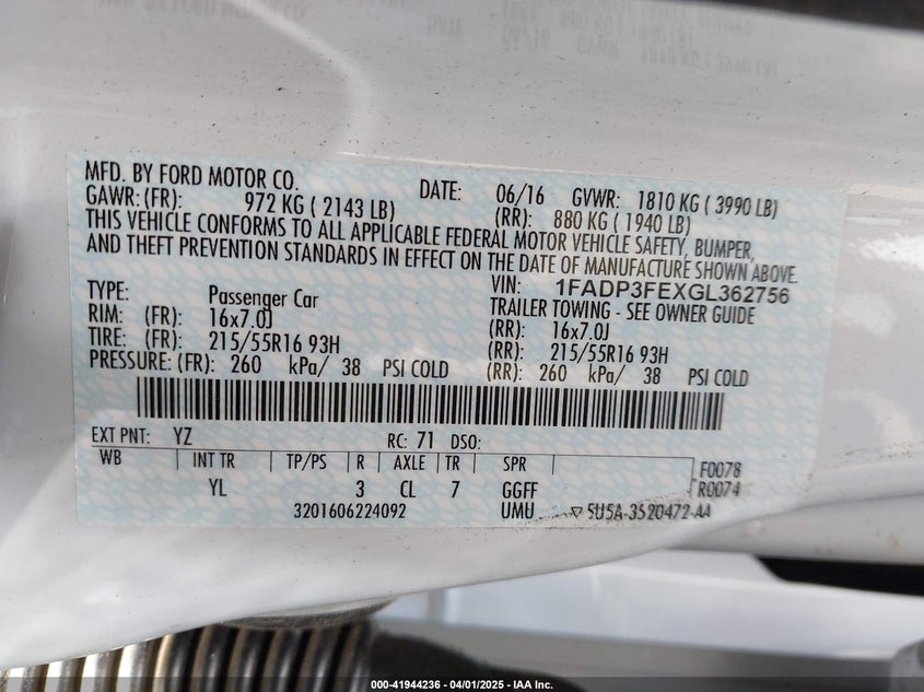 2016 FORD FOCUS SE - 1FADP3FEXGL362756