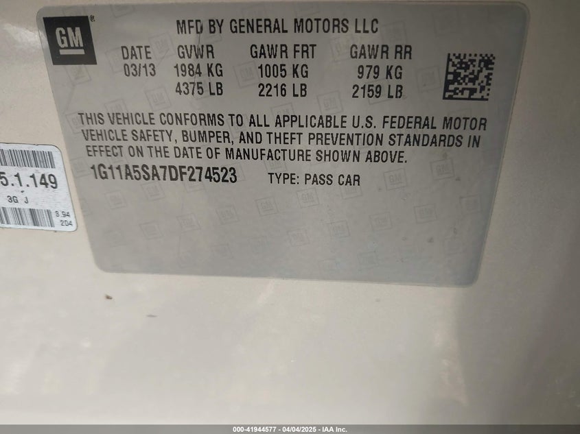 2013 CHEVROLET MALIBU LS - 1G11A5SA7DF274523