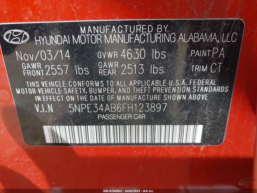 2015 HYUNDAI SONATA LIMITED 2.0T - 5NPE34AB6FH123897